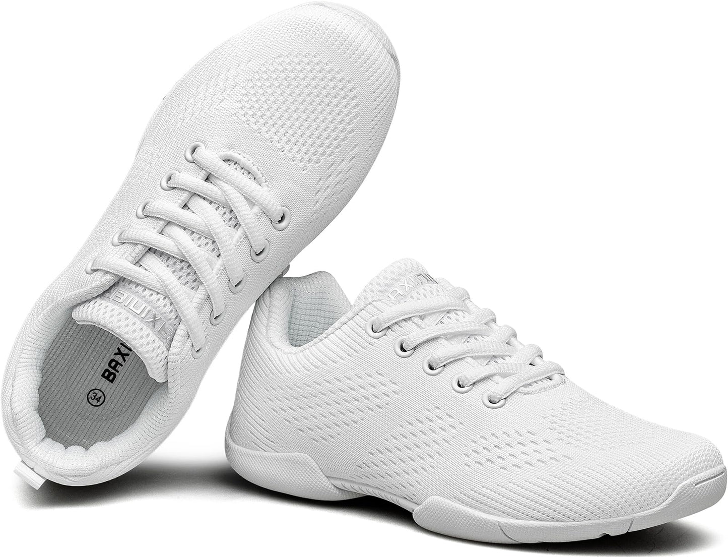 BAXINIER Girls White Cheerleading Shoes Lightweight Youth Cheer Competition Sneakers Kid Training Dance Tennis Shoes - White 3 Big Kid