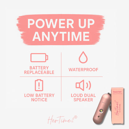 HerTime2 Personal Safety Alarm – Travel Safe Waterproof – Gift for Women College Girls – Self Defense Keychain – Extra Loud Siren – Strobe Light – Cute Key Chains Protection (Rose Gold)