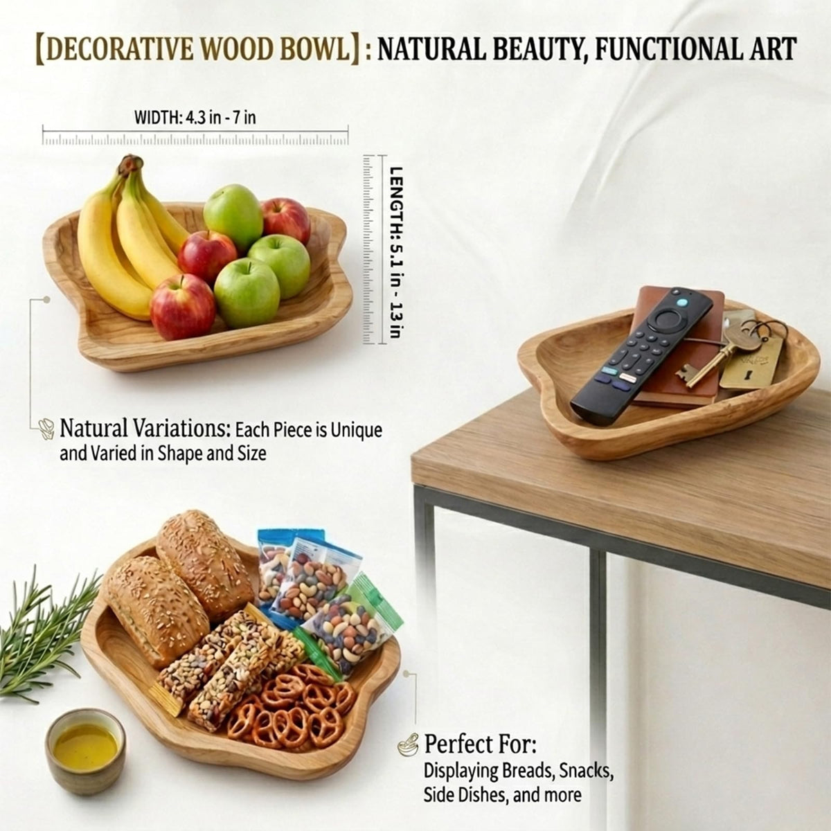 Shallow Wood Fruit Bowl Root Wood Dish Wood Fruit Platter Hand Carved Decor