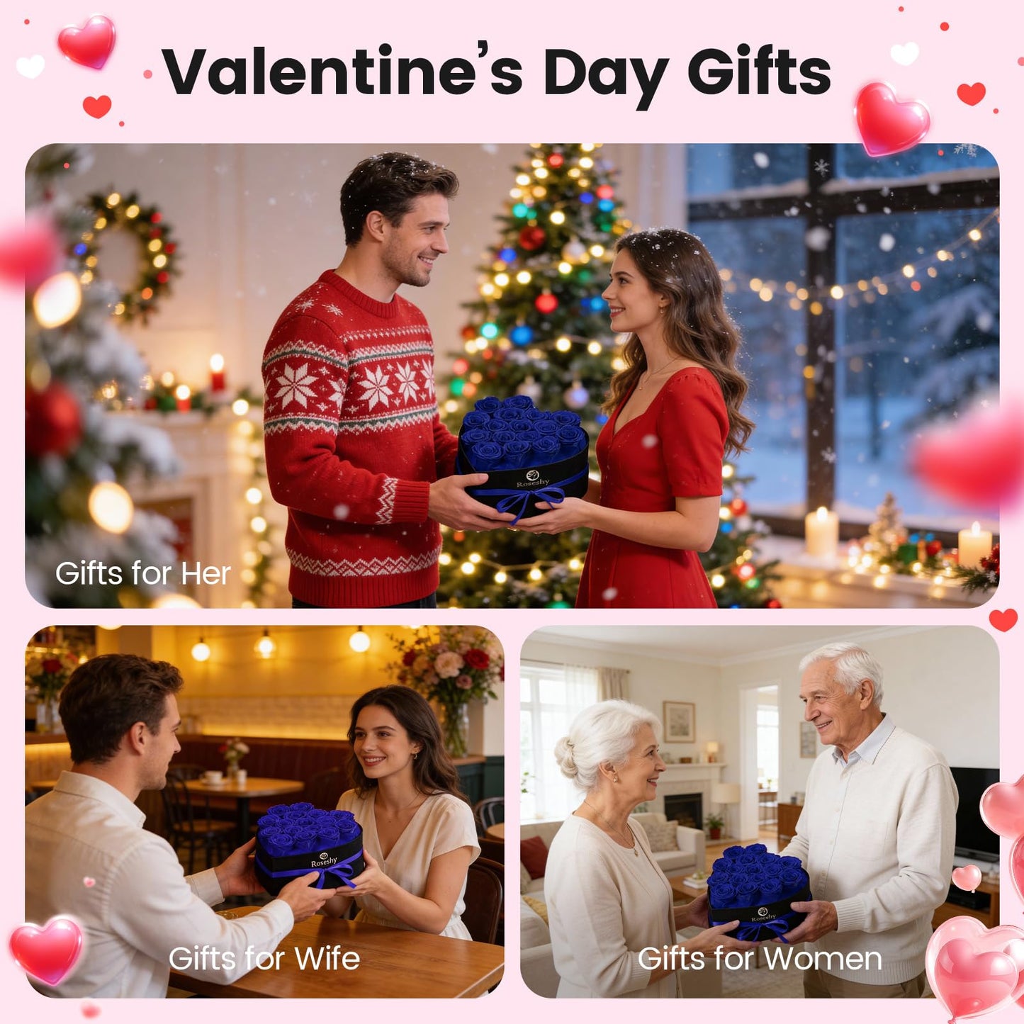 Valentines Day Flowers Roses Gifts for Her,16pcs BlueForever Preserved Roses in Heart Shape Gift Box,Valentines Day Delivery Prime Gifts-Roses Gifts for Women,Mom.