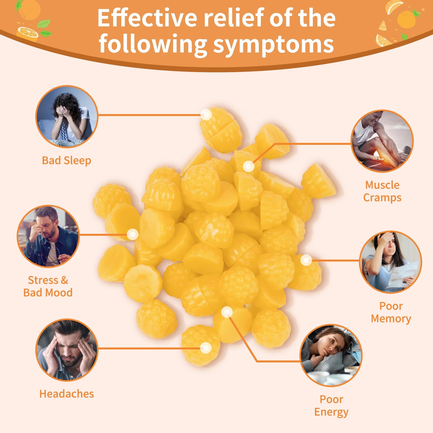 Magnesium Glycinate Gummies 1000mg - Sugar Free Magnesium Potassium Supplement with Vitamin D, B6, CoQ10 for Calm Mood & Sleep Support - 60 Orange Gummies -1 Pack