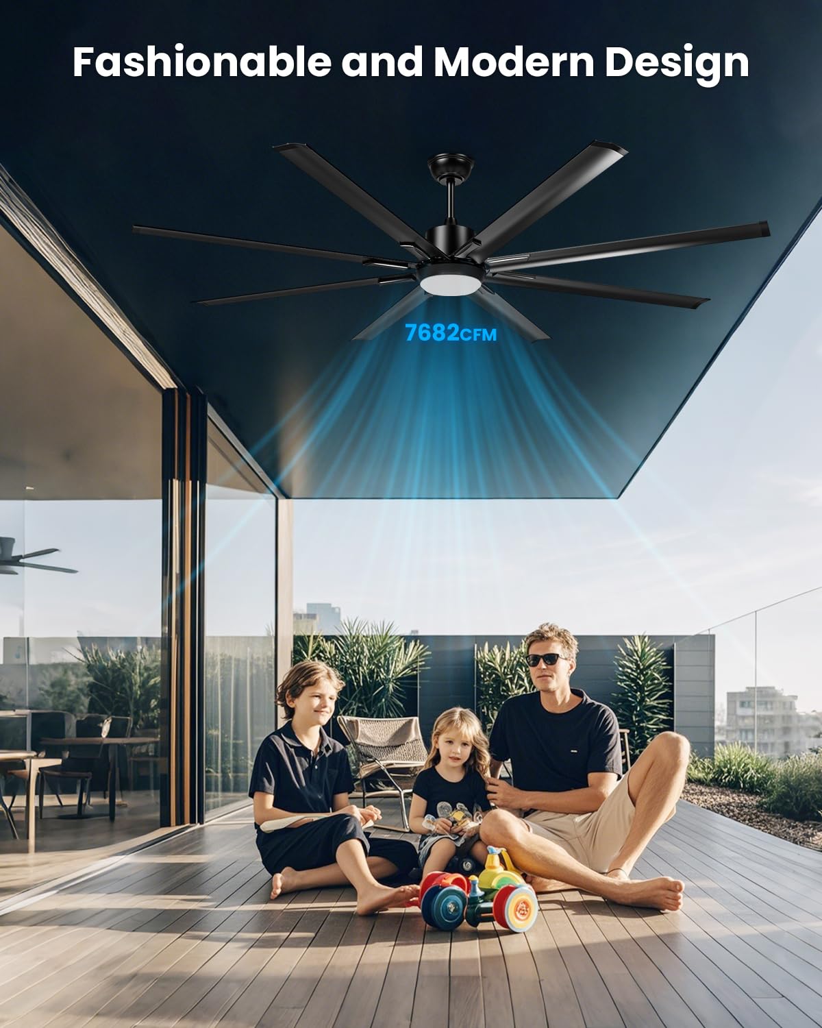 72 Inch Large Industrial Ceiling Fan with Light and Remote-8 Aluminium Blades Ceiling Fan with Energy Efficient DC Motor,Reversible Airflow-Ideal for Living Room,Patio,Garage,and Commercial Spaces