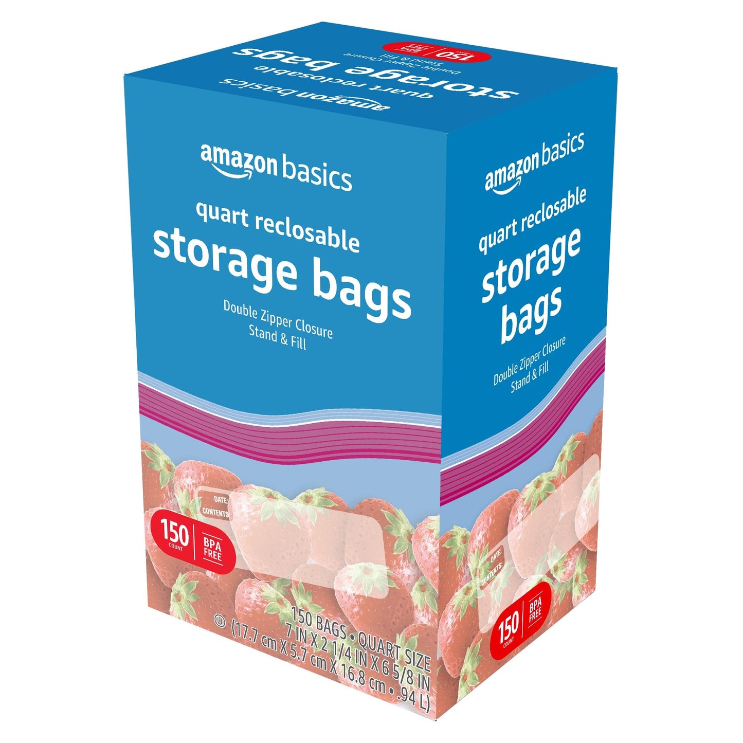 Amazon Basics Reclosable Quart Food Storage Bags, BPA Free, 150 Count