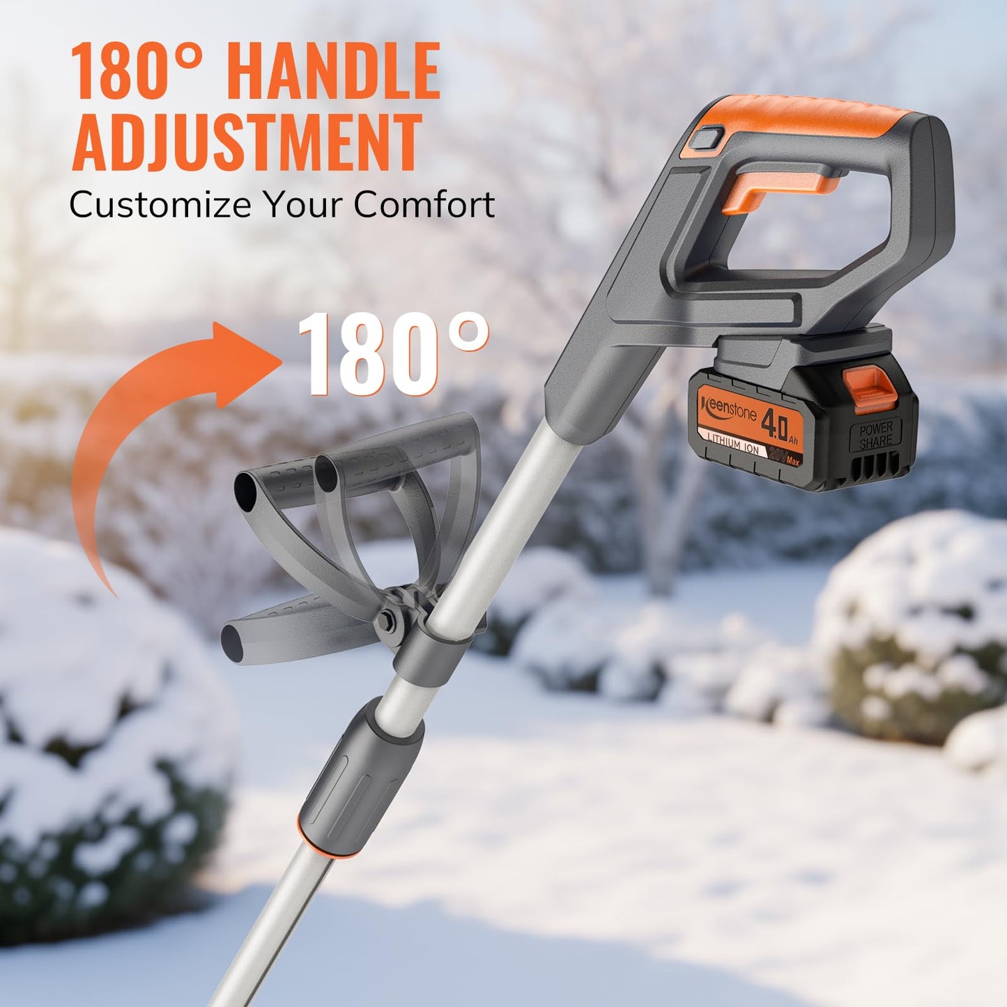 Keenstone 12" Cordless Electric Snow Shovel, Handles 8" Deep Snow, 21V 4.0Ah Battery & Charger, Brushless Motor, Clears 300 lbs/Min, 10 ft Throw, 8 lb Lightweight Snow Blower for Seniors & Homeowners