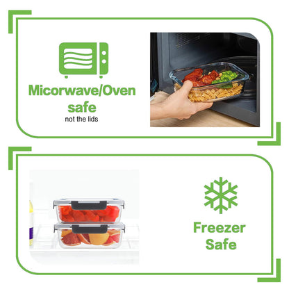 HOMBERKING 10 Pack Glass Meal Prep Containers with Locking Lids, Glass Food Storage Containers Set, Airtight Glass Lunch Bento Boxes, BPA-Free & Leak Proof, 36oz & 14oz(10 lids & 10 Containers), Black