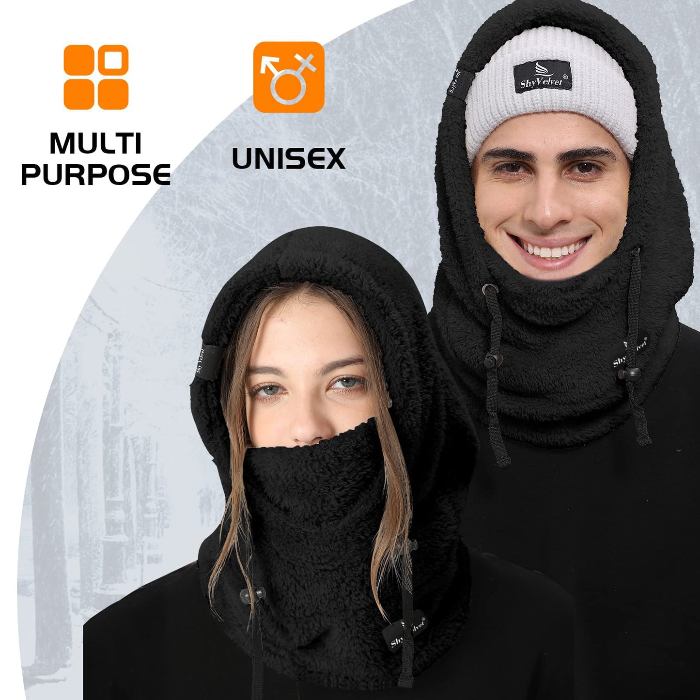 Shy Velvet Balaclava Wind-Resistant Ski Mask Winter Face Mask,Fleece Cold Weather Ski Mask for Women and Men Sherpa Hood Black
