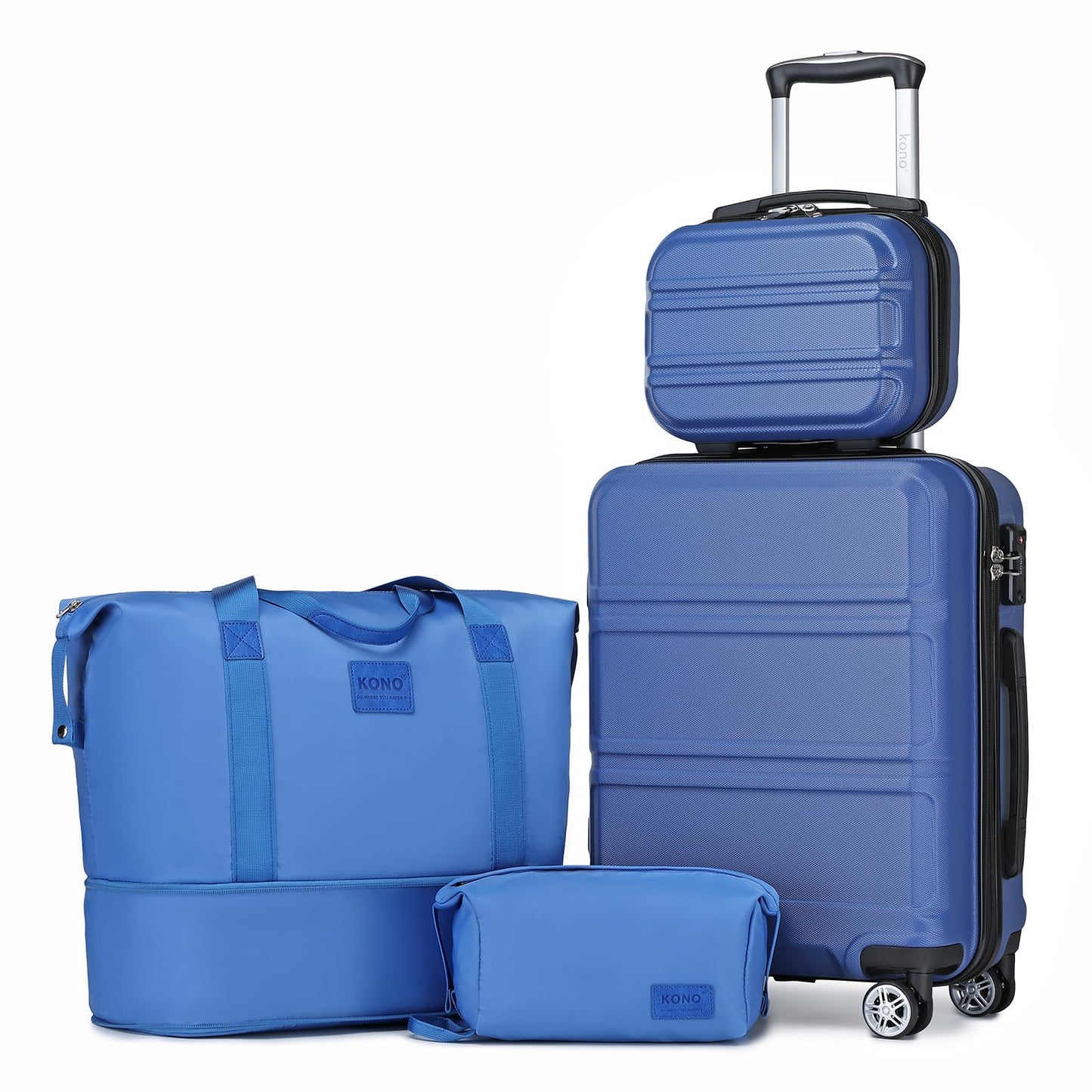 Kono Luggage Set 4 Piece Carry On Hardside Luggage with TSA Lock Spinner Wheels Carry On Suitcase Navy