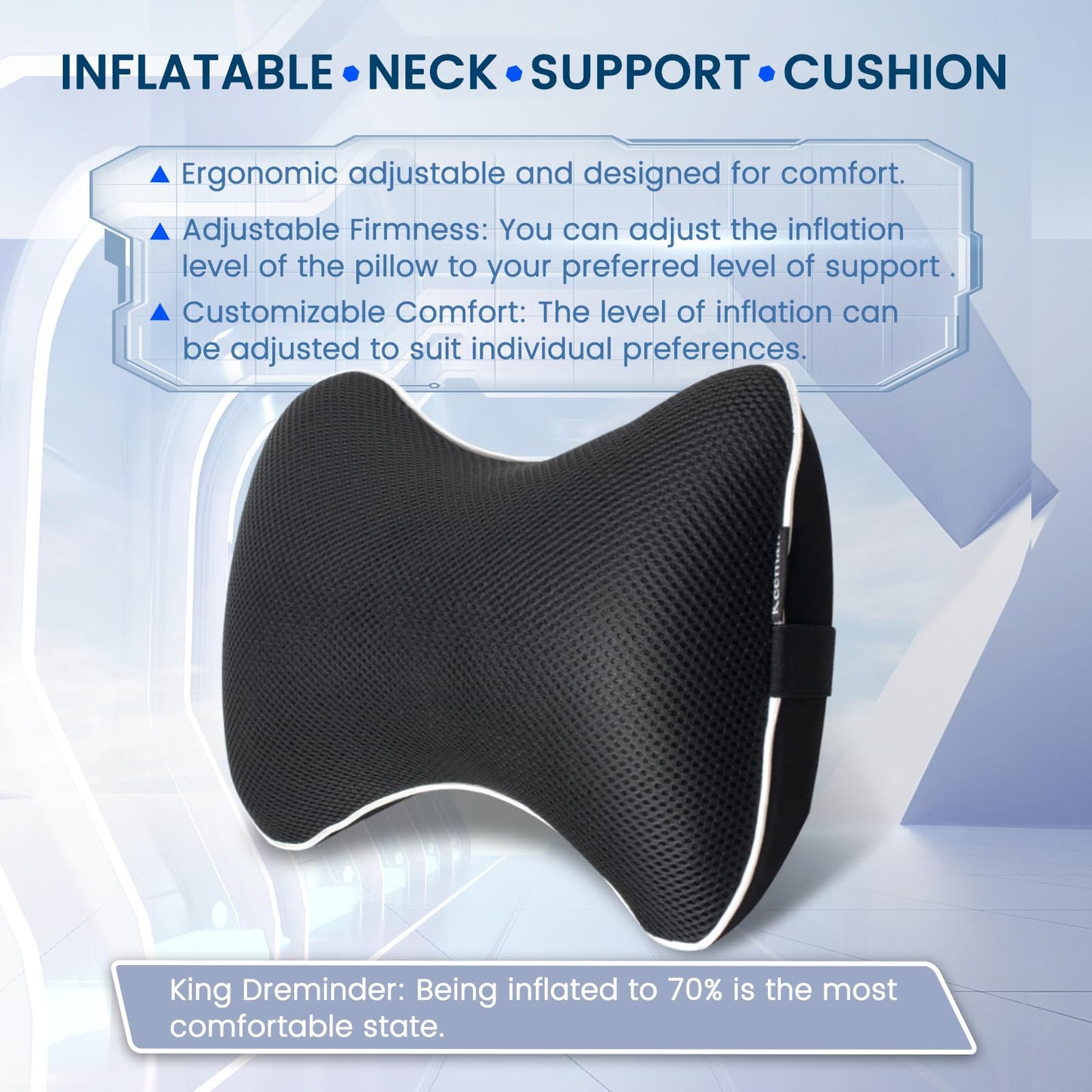 Keemall Inflatable Car Neck Pillow - 2 Pack Soft Headrest Car Pillow for Driving Seat with Adjustable Strap, Comfortable Ergonomic Design Neck Support and Breathable Washable Cover