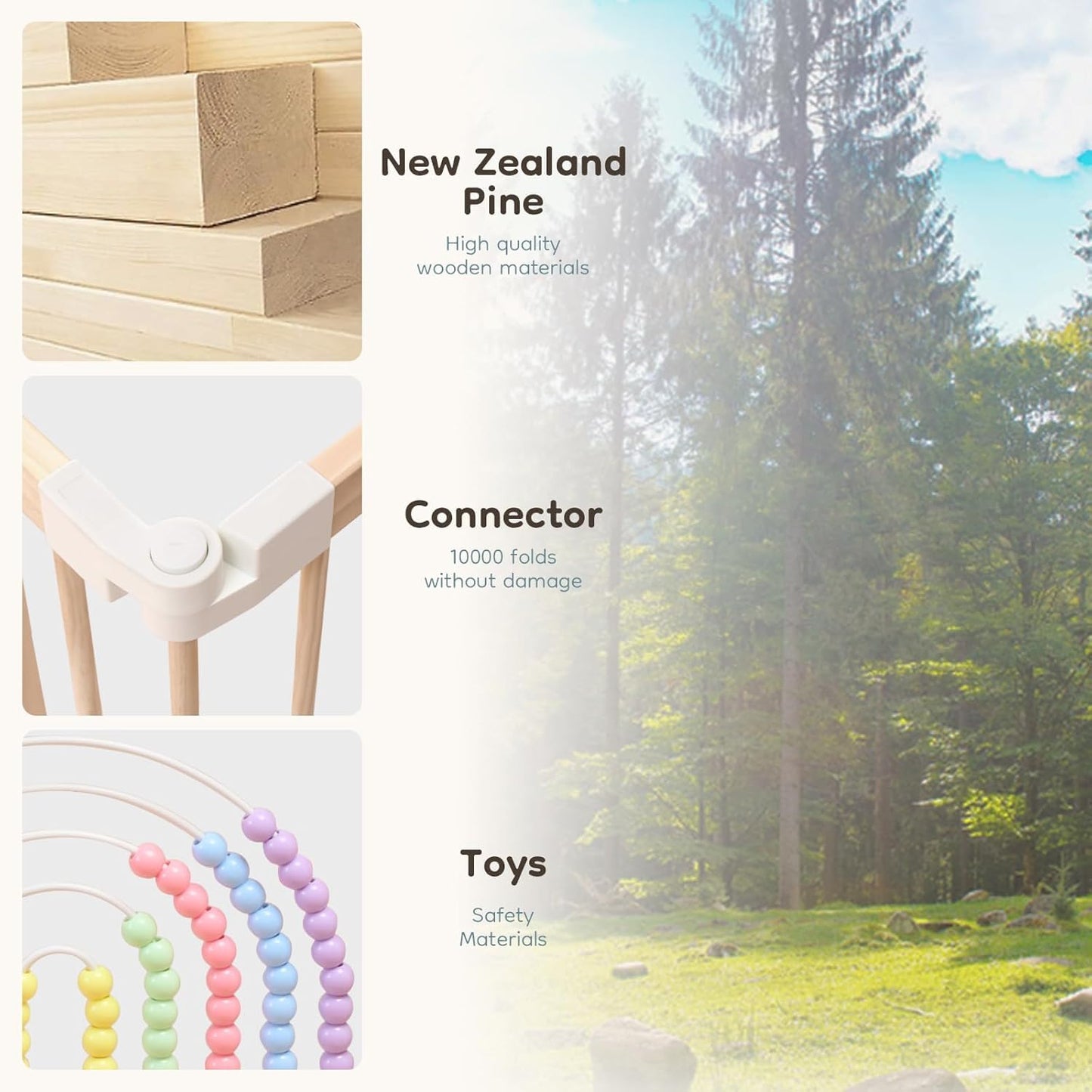 Ulnxiy Foldable Wooden Baby Playpen Activity Center,Adjustable Size & Shape Portable Play Yard, Baby Fence Play Area with Gate for Indoor Use for Babies and Toddlers(56x56x24inches)