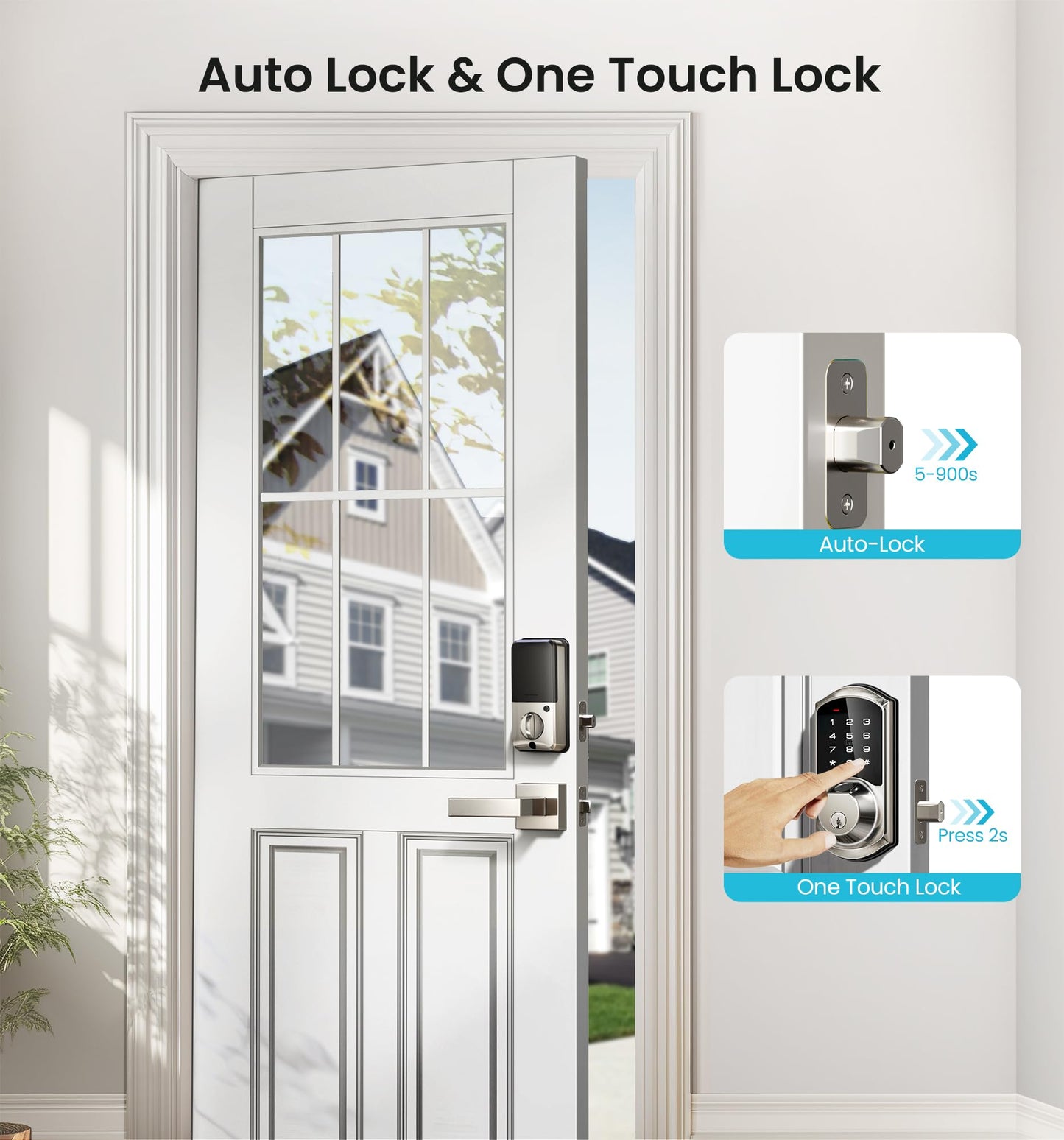 Veise Fingerprint Smart Locks for Front Door with 2 Lever Handle Set, App Control, Keyless Entry, Electronic Digital Keypad Deadbolt, Auto Lock, Waterproof, Easy to Install, Satin Nickel