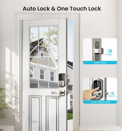 Veise Fingerprint Smart Locks for Front Door with 2 Lever Handle Set, App Control, Keyless Entry, Electronic Digital Keypad Deadbolt, Auto Lock, Waterproof, Easy to Install, Satin Nickel