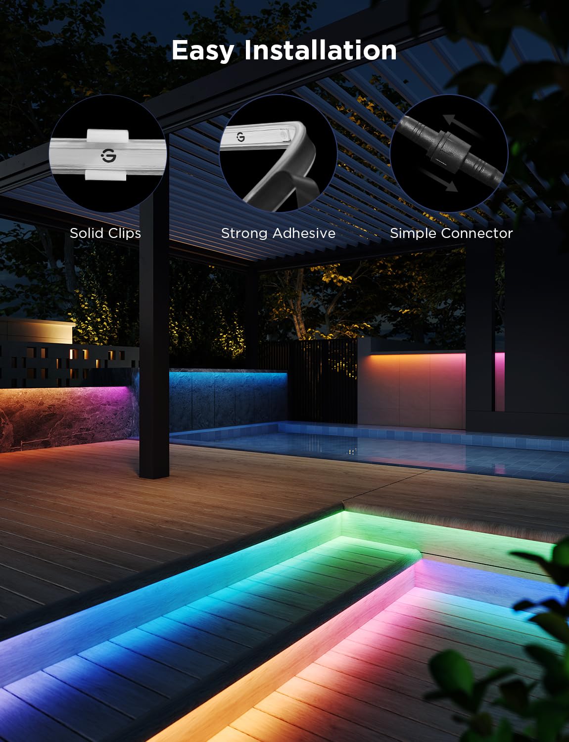 Govee Outdoor LED Strip Lights, 98.4ft Smart Outdoor Lights Work with Alexa and Google Assistant, App Control, IP65 Waterproof, RGBIC Lights for Patio, Eave, Party Decorations