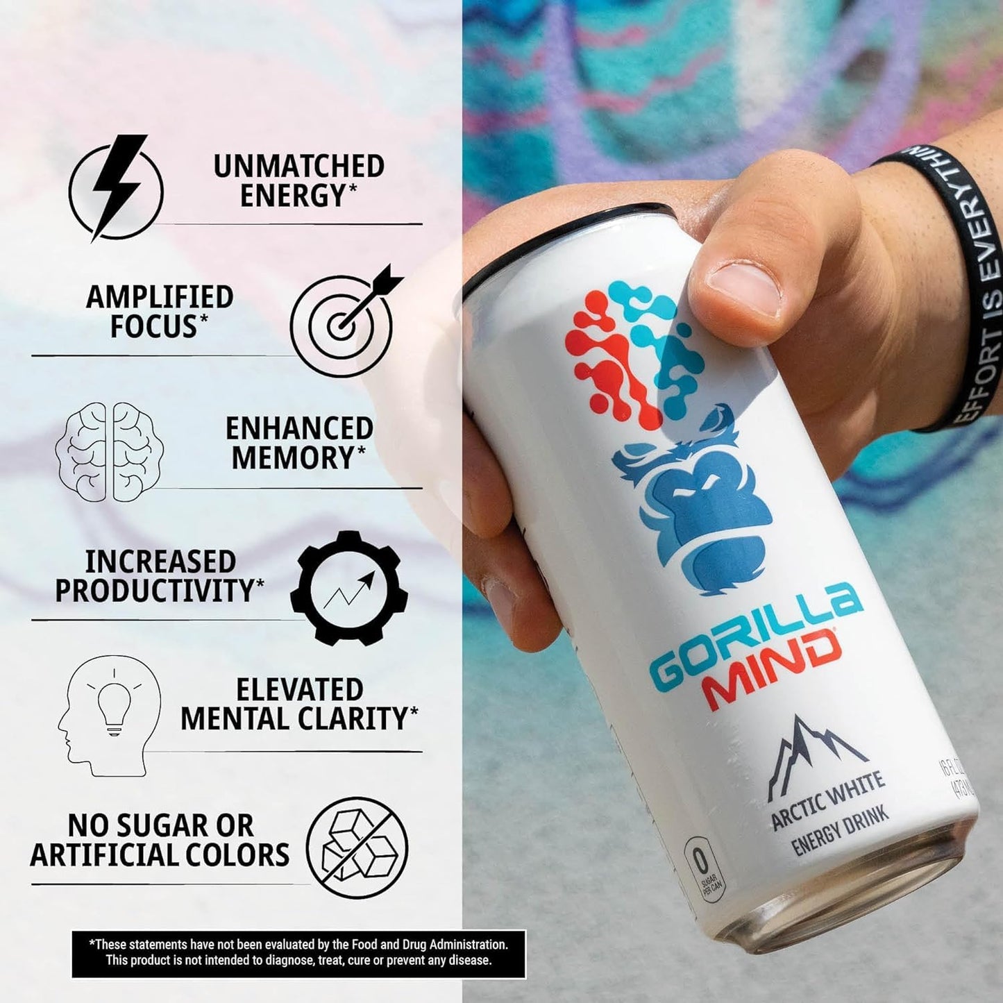 Gorilla Mind Energy Drink | Unmatched Energy · Amplified Focus | N-Acetyl-L-Tyrosine, Alpha-GPC, 200mg Caffeine, Uridine, Saffron | 0 Sugar Or Artificial Colors | 16oz, 12-Pack (Sour Watermelon Candy)