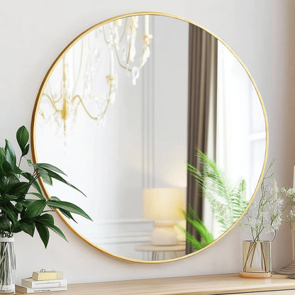 Sunniry Gold Round Mirror, 24 inch Circle Mirror, Gold Metal Frame Bathroom Mirrors, Round Wall Mounted Mirrors for Bathroom, Hallway, Living Room, Bedroom.
