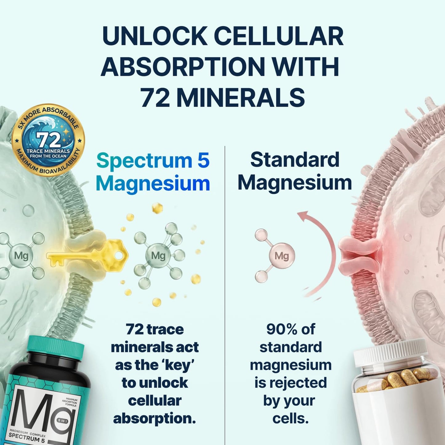 Spectrum 5 Magnesium | 5-in-1 Complex + 72 Trace Minerals for Enhanced Absorption | Irish Sea Sourced | 500mg per Serving | Made in USA, Third Party Tested, GMP Certified