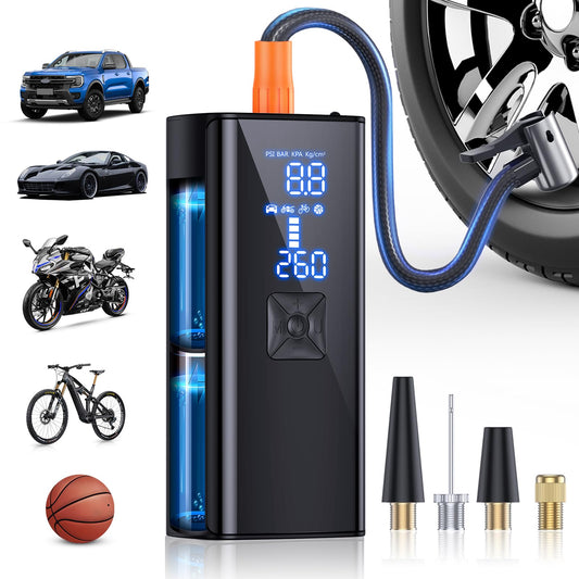 Tire Inflator Portable Air Compressor, 150PSI & 25000mAh Portable Air Compressor with Digital Pressure Gauge, 2X Faster Inflation Cordless Air Pump for Car, Motorcycle, Bicycle and More