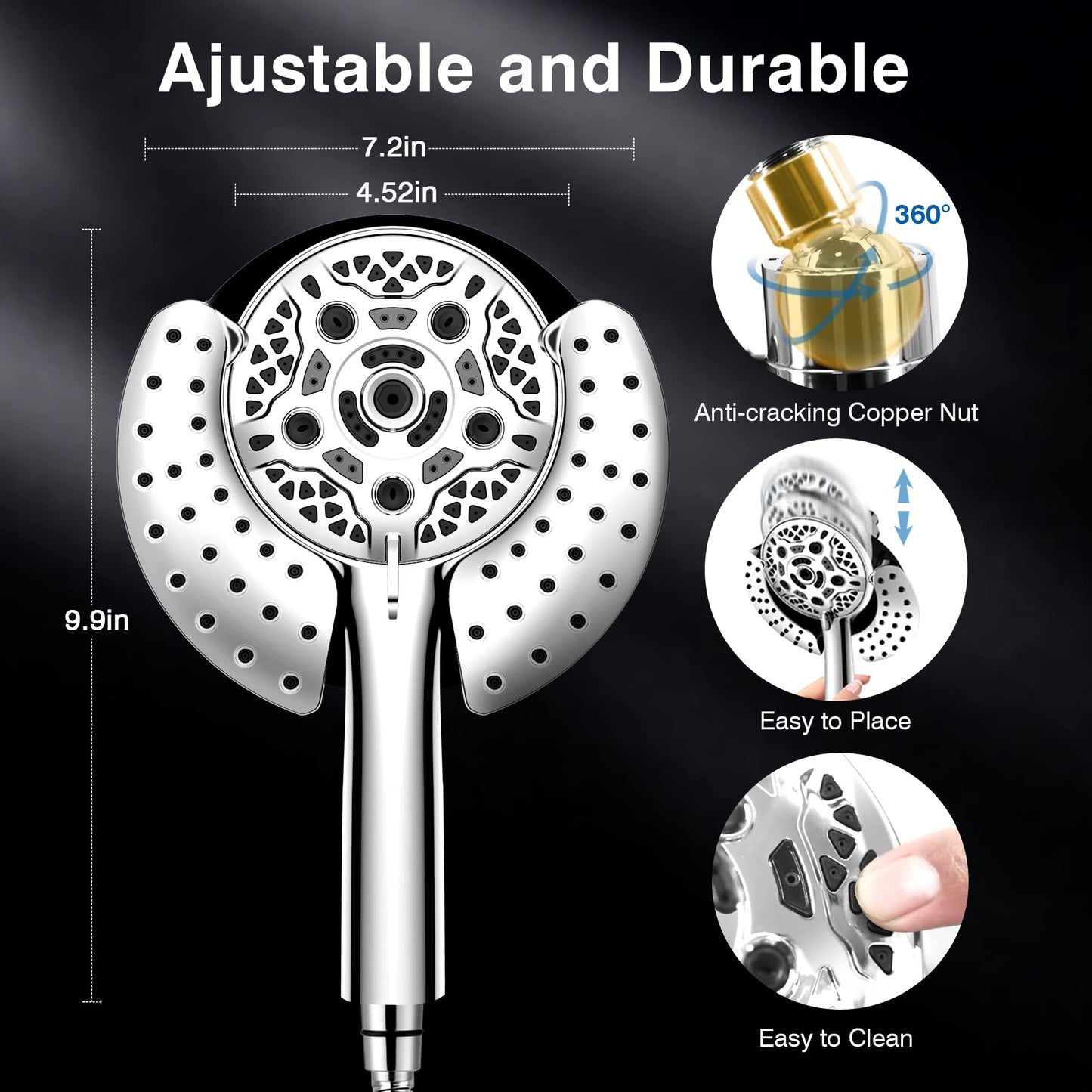 Shower Head with Handheld High Pressure: INAVAMZ Hand Held Shower Head & Rain Shower Head 2-IN-1 Shower Head with 59" Rotatable Stainless Steel Hose, Shower Trim Systems