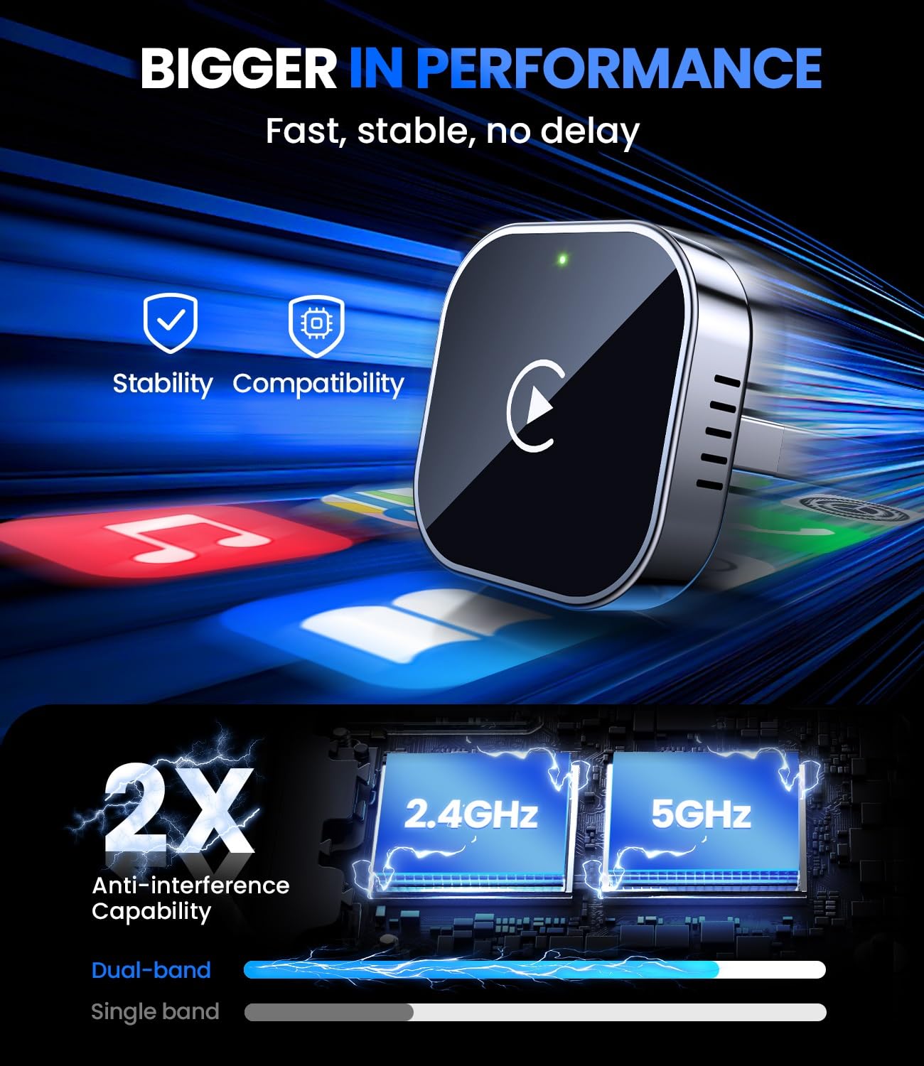 Teeran Wireless CarPlay Adapter 2025 Upgrade Wired CarPlay to Wireless, Mini Cube Design for Cars with Built-in Wired Apple CarPlay Plug and Play Easy Use Fast Stable Connection Car Play for iPhone