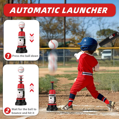 Wee Wonders 3-in-1 T Ball Set - Adjustable Height, Hanging Tee Ball Set with Automatic Pitching Machine/6 Balls/Retractable Bat, TBall Stand Suit for Outdoor, Sport Toys Gifts for Kids Boys Age 3+