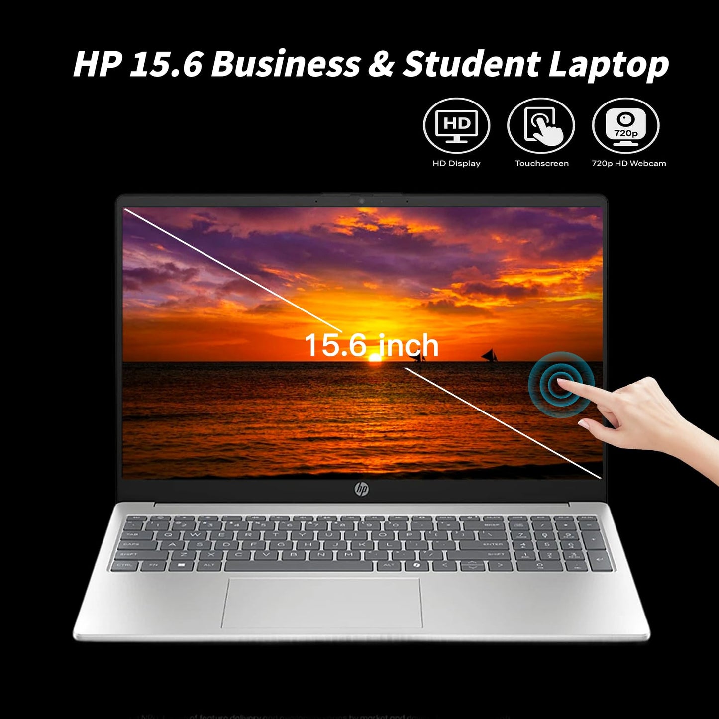 HP Flagship Touchscreen Laptop Computer - 15.6" HD Display, Intel 13th Core i3-1315U CPU, Up to 4.5GHz, Intel UHD Graphics, AI Copilot, Wifi6, Win11 Pro for Business & Student(32GB RAM, 1TB SSD)