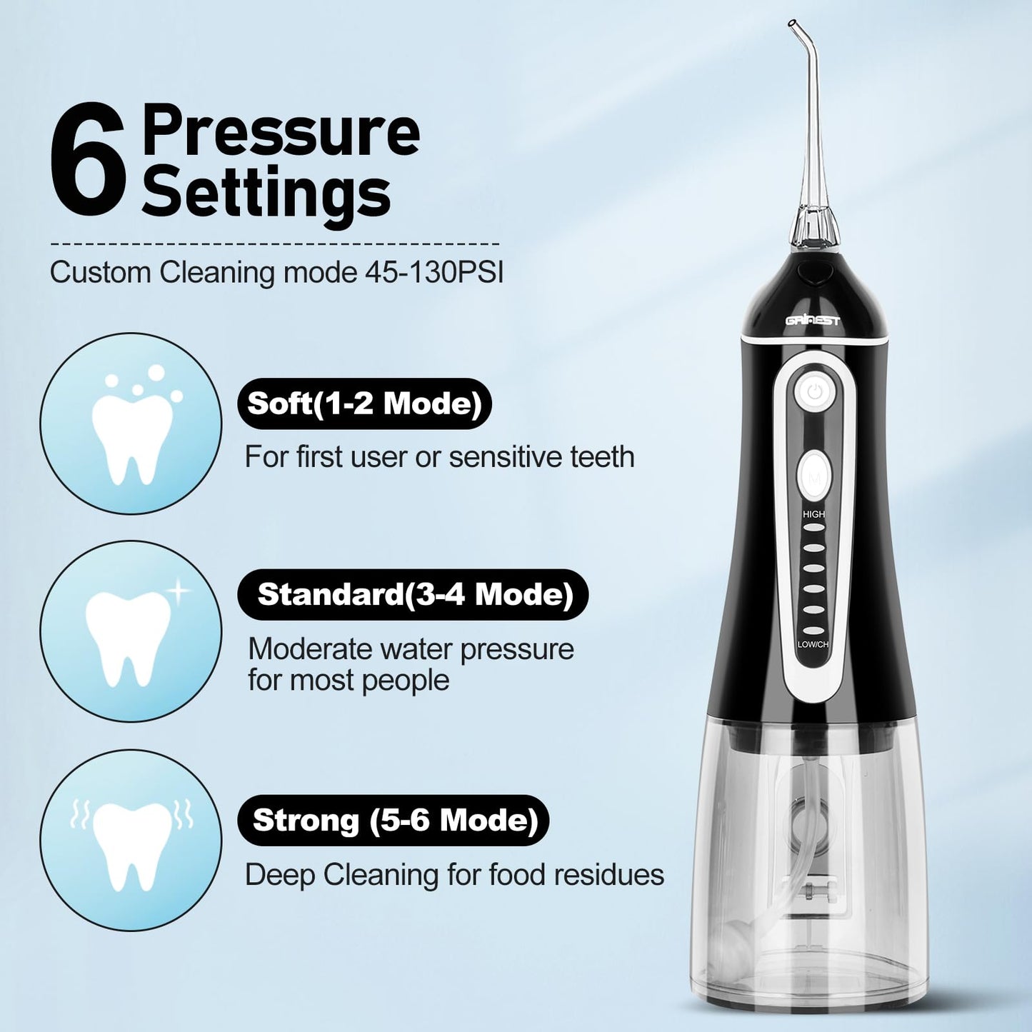Water Dental Flosser Pick for Teeth,Grinest Cordless Water Dental pik Teeth Cleaner 7 Modes Rechargeable Oral Irrigator Portable IPX7 Waterproof Tooth flossing Cleaning for Home Travel-Black