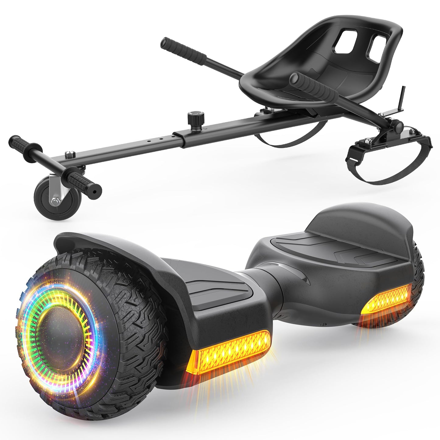Gyroor Scooter with Adjustable Seat Attachment, 6.5" All-Terrain Self Balancing Scooter, 500W Motor, LED Lights & Bluetooth for Kids and Adults, Black