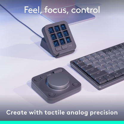 Logitech MX Creative Console, 9 Customizable LCD Keys, Stream Deck Accessories,Connectivity Technology USB-C, Control Dial for Graphic Design, Zoom, Spotify - Graphite, 3-Month Adobe Cloud Membership