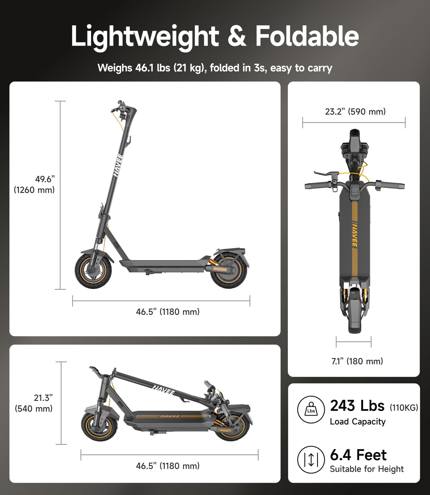 NAVEE GT3 Electric-Scooter-Adults, e Scooter, Fast 20 Mph, 700w 500w Motor with Suspension, Long Range 30 Miles, 10 inch Tires All Terrain, Foldable for Commuter Men Adult Teens Students Heavy Duty