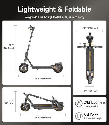 NAVEE GT3 Electric-Scooter-Adults, e Scooter, Fast 20 Mph, 700w 500w Motor with Suspension, Long Range 30 Miles, 10 inch Tires All Terrain, Foldable for Commuter Men Adult Teens Students Heavy Duty