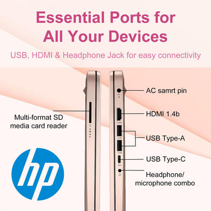HP 14″Rose Gold Lightweight Laptop, with Office 365 & Copilot AI, Intel Processor, 4GB RAM Memory, 64GB SSD + 1TB Cloud Storage