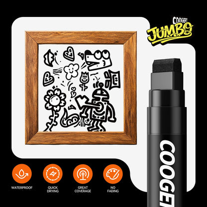 Coogert 3Pcs Black Jumbo Poster Markers, 15MM Thick Permanent Acrylic Graffiti Markers, Wide Tip Paint Marker for Canvas, Posters Board, Fabric, Window, Glass, Wood, Teachers,Banner painting supplie