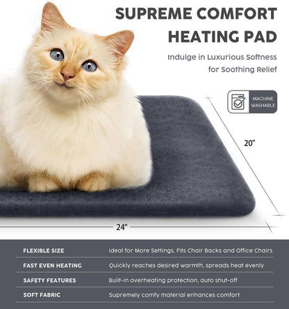 Heating Pad for Back Pain & Cramps, 24"x 20" Electric Heating Pad for Shoulder, Neck, Cramp, Menstrual Pain, Christmas Gifts for Women Men Mom Dad, Auto-Off, Machine Washable, Moist/Dry Heat pad, Gray
