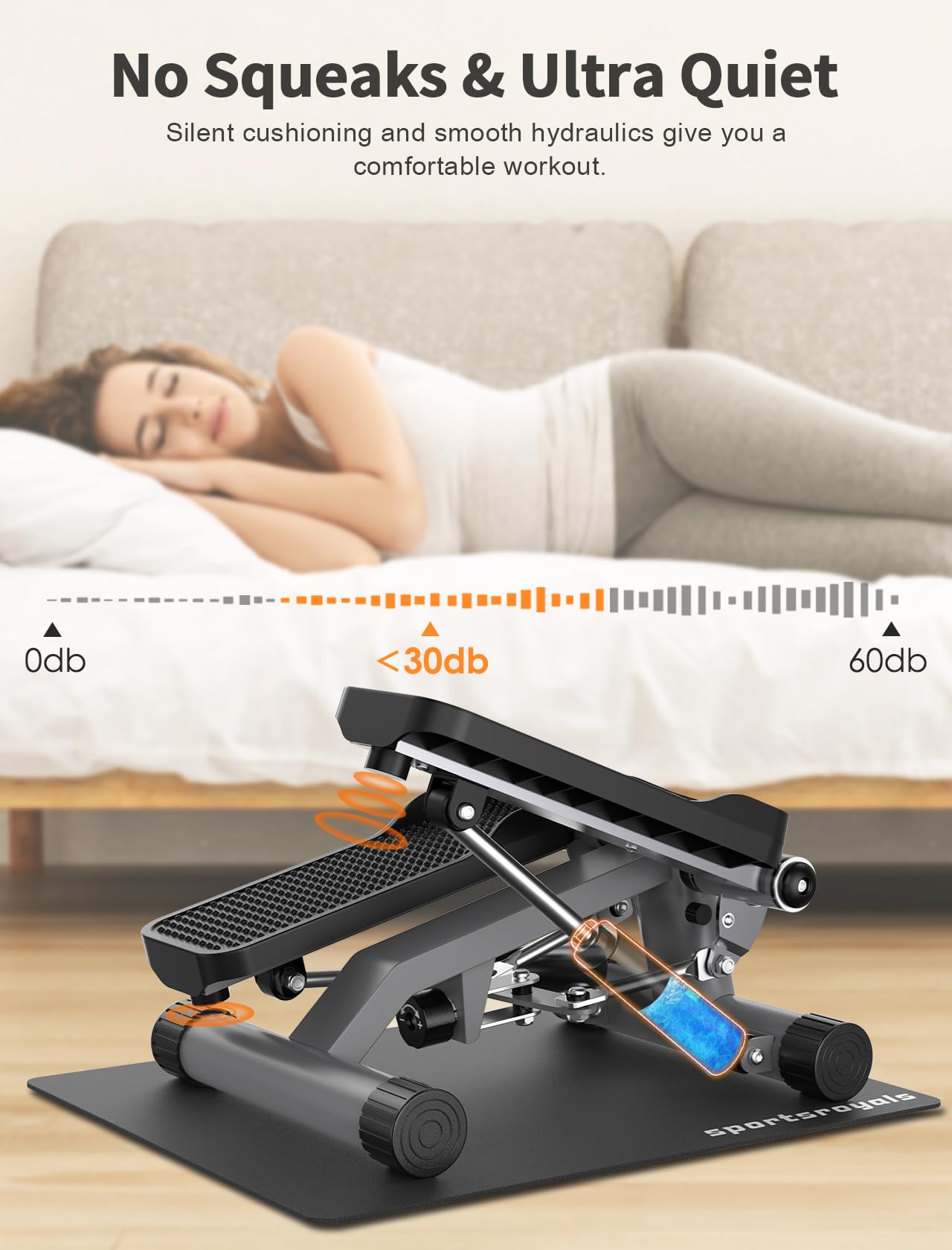 Sportsroyals, Mini Steppers for Exercise,Stair Stepper with Resistance Band, Hydraulic Fitness Stepper Exercise Home Workout Equipment for Full Body Workout, 330lbs Weight Capacity