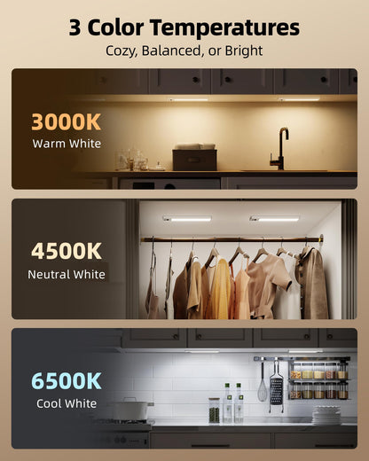 EZVALO 5 Pack Under Cabinet Lighting, 2400mAh Rechargeable Motion Sensor Light, 10inch Magnetic Closet Lights with Dimmable & 3 Color Temps, Wireless Motion Activated Lights with Remote for Kitchen