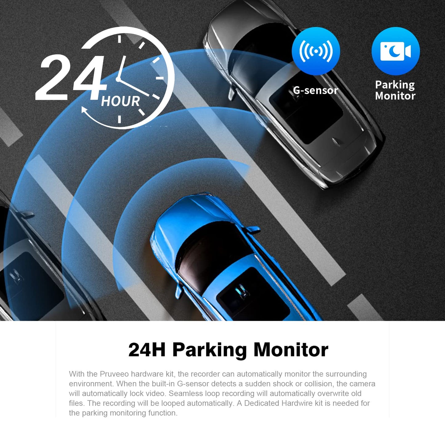 PRUVEEO Dash Cam Front and Rear, 1080P FHD Dash Camera for Cars, 3’’IPS Screen with 170°+140° Wide Angle,G-Sensor, Loop Recording,WDR,Night Vision,24H Parking Monitor,Motion Detection