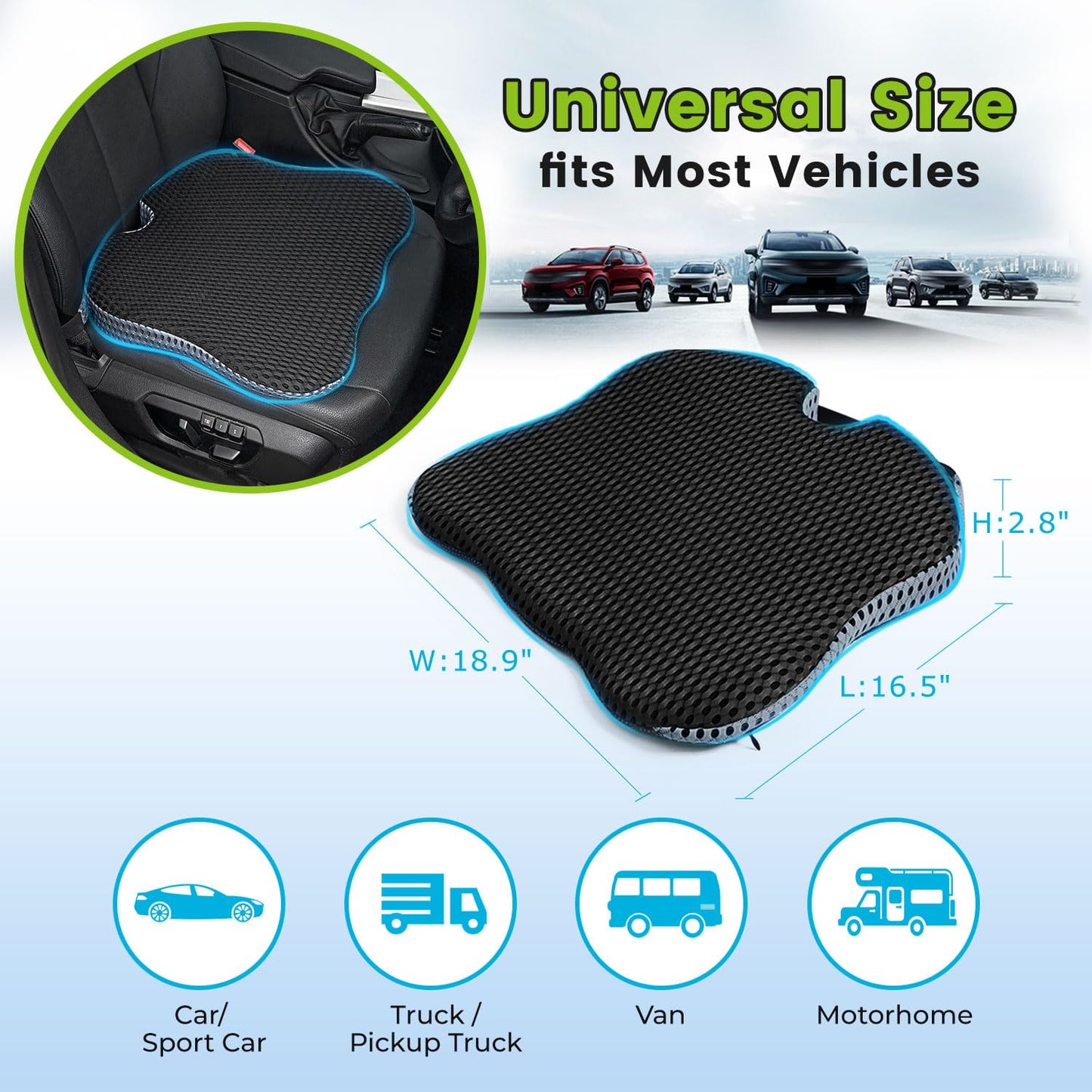 Car Seat Cushion for Car Seat Driver/Passenger - Wedge Car Seat Cushions for Driving Improve Driving Vision/Posture - Memory Foam Butt Pillow/Sciatica Pain Relief Pillow(Mesh Cover,Black)