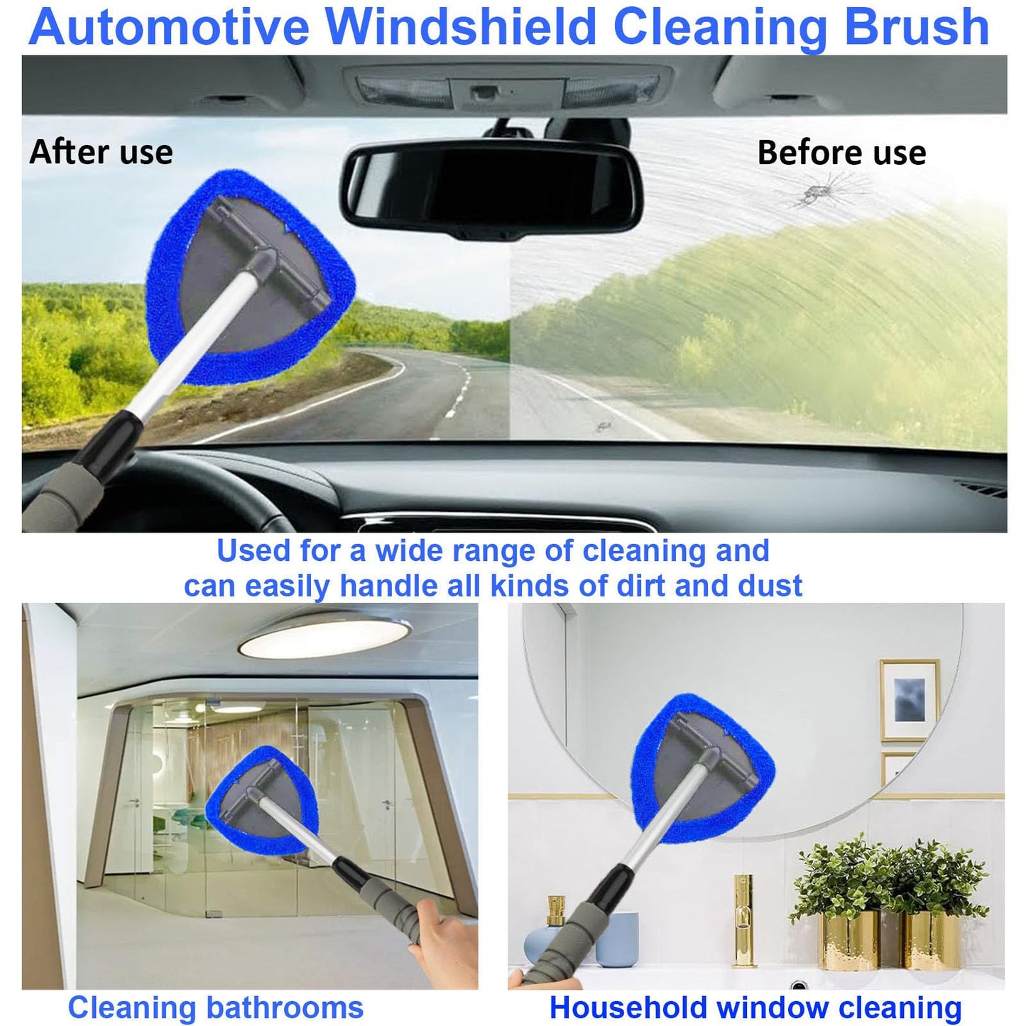 desin Windshield Cleaning Tool, Car Window Cleaner Windshield Cleaner with 4 Reusable and Washable Microfiber Pads and Extendable Handle Auto Inside Glass Wiper Kit