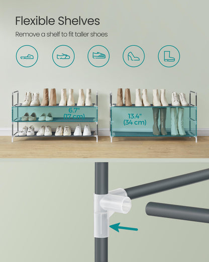 SONGMICS 3-Tier Shoe Rack, Shoe Storage for Hallway Closet, Slim and Space-Saving, Metal Frame, Non-Woven Fabric Shelves, Grey ULSH053G01V1