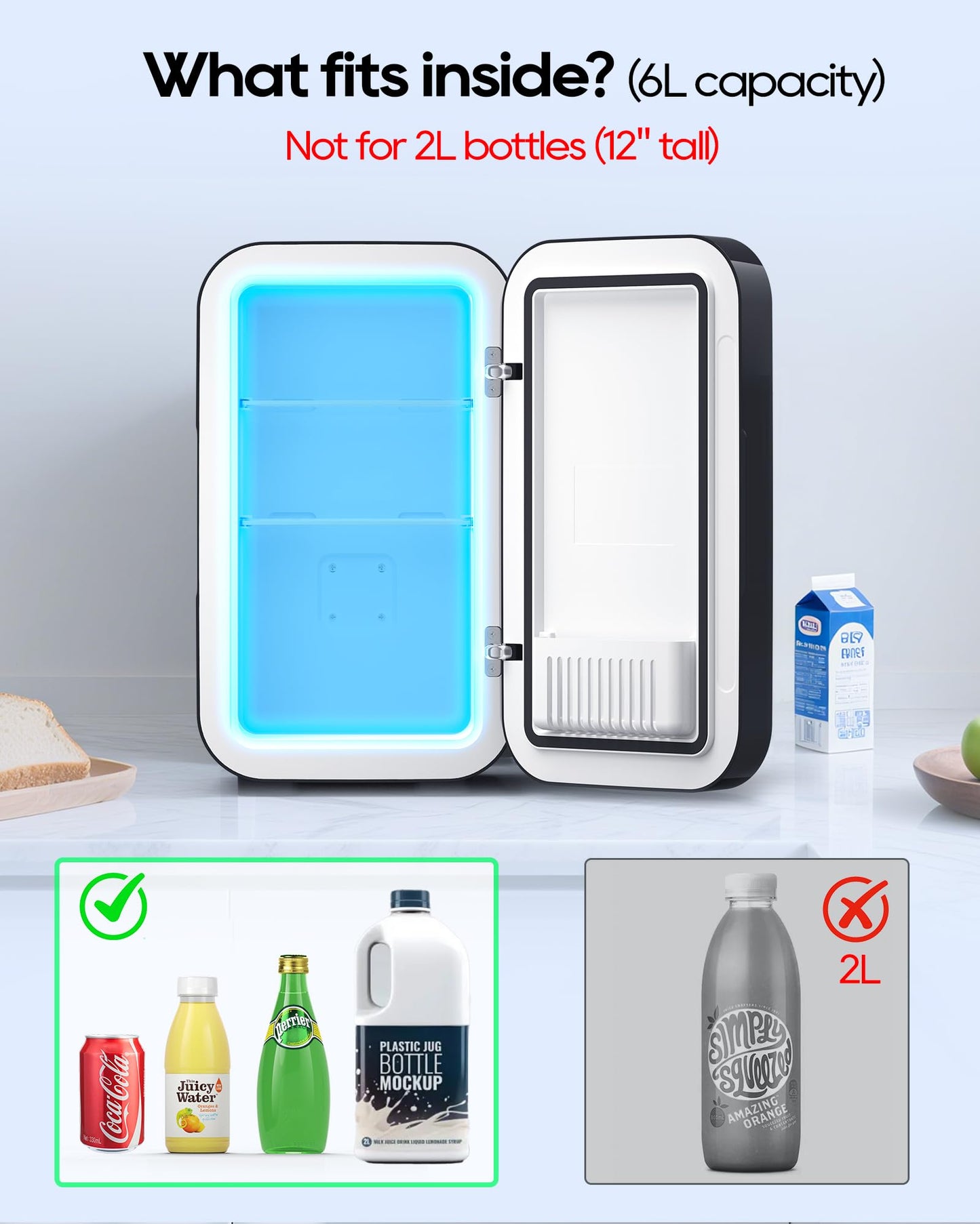 BEICHEN Mini Fridge,6 Liter / 8 Can Small Fridge for Bedroom, Car, Office & Dorm, AC100-120 V/DC 12 V Portable Thermoelectric Cooler & Warmer for Skincare, Food, Drinks,Black ﻿