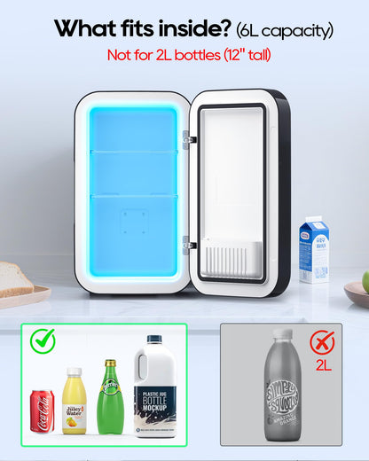 BEICHEN Mini Fridge,6 Liter / 8 Can Small Fridge for Bedroom, Car, Office & Dorm, AC100-120 V/DC 12 V Portable Thermoelectric Cooler & Warmer for Skincare, Food, Drinks,Black ﻿