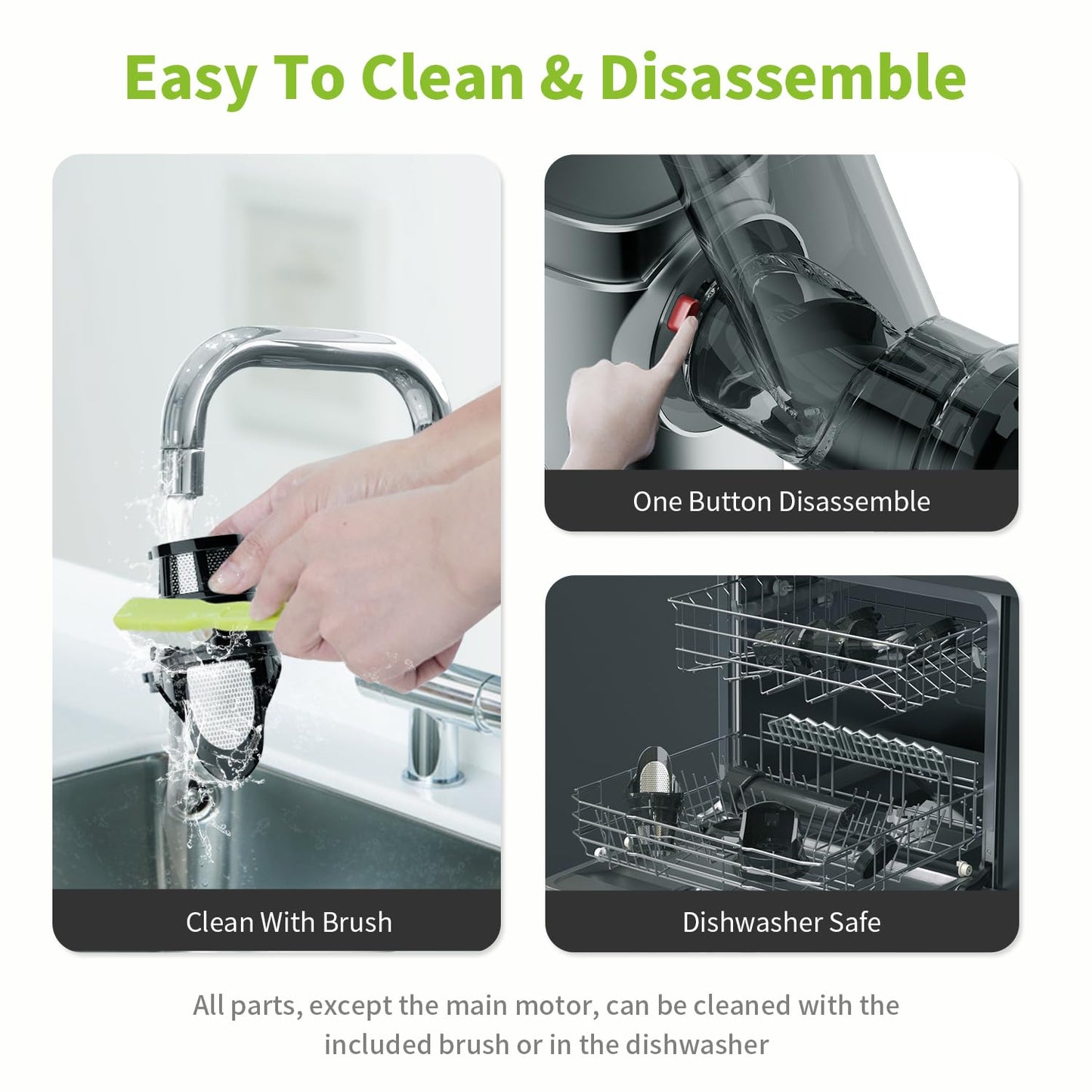 Aeitto Cold Press Juicer Machines, 3.6 Inch Wide Chute, Large Capacity, High Juice Yield, 2 Masticating Juicer Modes, Easy to Clean Slow Juicer for Vegetable and Fruit, Silver