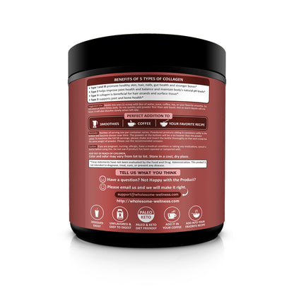 Multi Collagen Protein Powder Hydrolyzed (Type I II III V X) Grass-Fed All-in-One Super Bone Broth + Collagen Peptides - Premium Blend of Beef, Chicken, Wild Fish, Eggshell, 58 Servings, Unflavoured