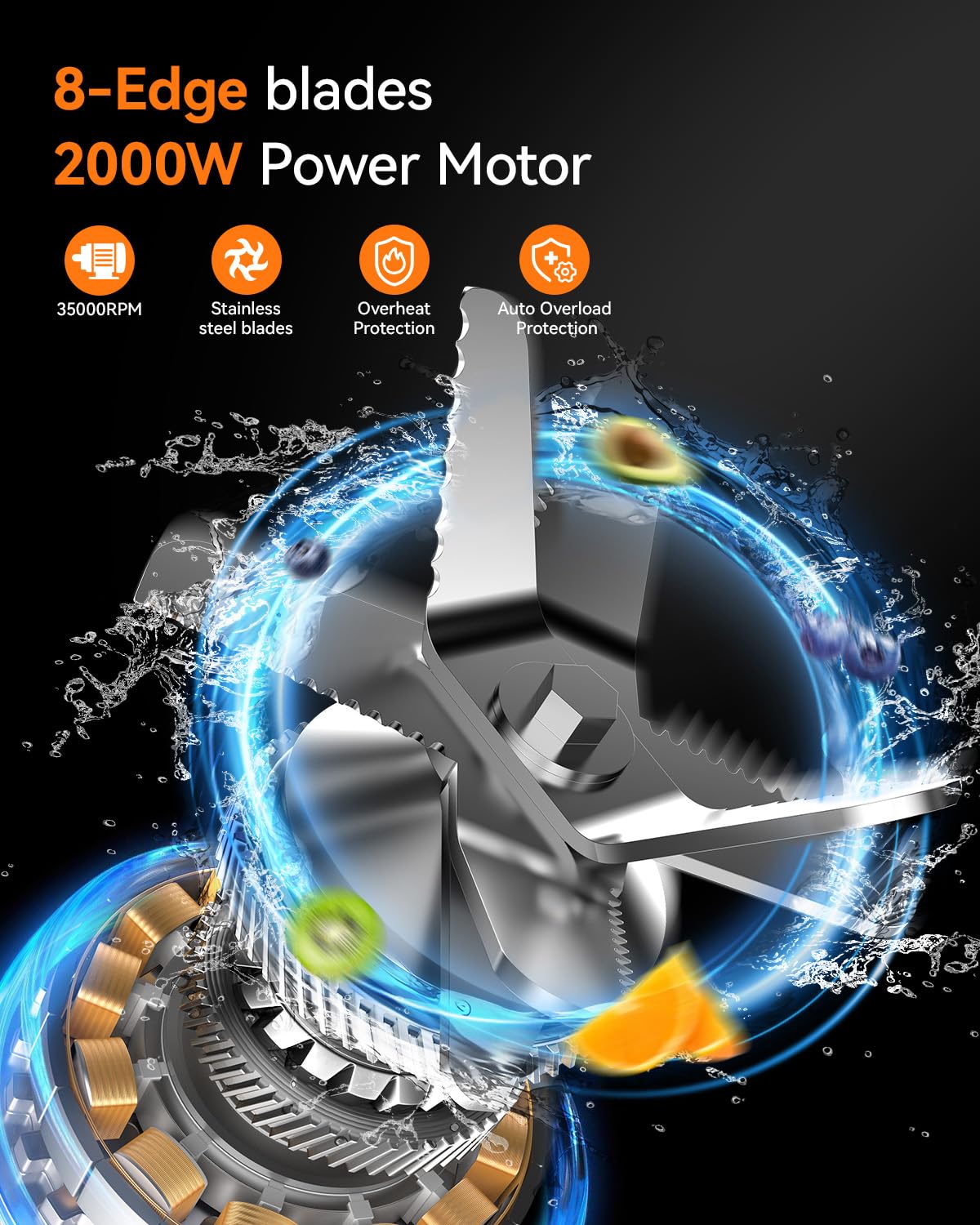 Blenders for Smoothies, 2000W Professional Blender, 68oz Large Capacity with 27oz To-Go cup, Kitchen Blender with 35000RPM to Make Soups, Jams, Fruit, Dishwasher Safe, BPA-Free, Valentine's Day Gift