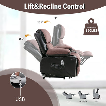 FLEXISPOT XL23 Power Lift Recliner Chair with Massage & Heat for Elderly, Large Electric Lift Chair with USB Port, Cup Holders, Living Room Bedroom Single Sofa(Large Size, Black and Brown)