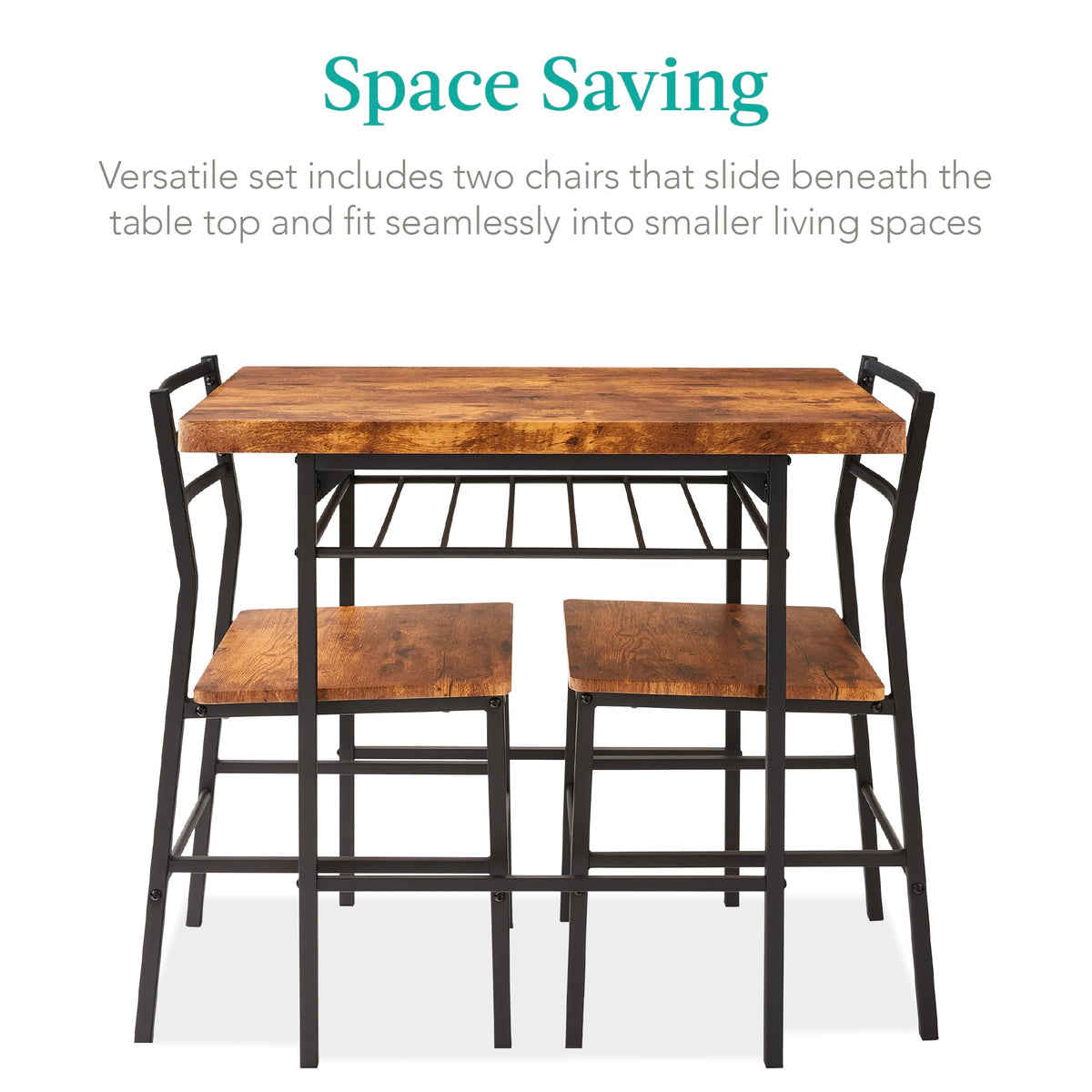 Best Choice Products 3-Piece Modern Dining Set, Space Saving Dinette for Kitchen, Dining Room, Small Space w/Steel Frame, Built-in Storage Rack - Brown