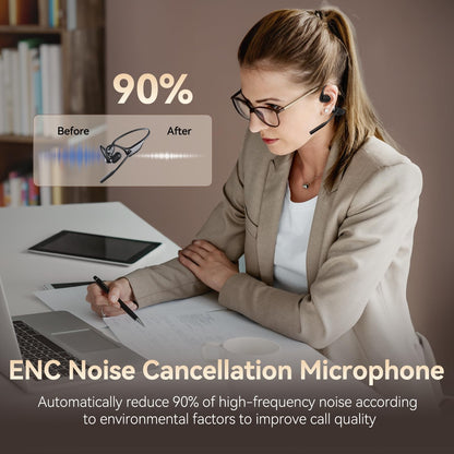 CXK Open Ear Headphones with Mic, Bluetooth Headset with AI Noise Cancellation Microphone Air Conduction Headphones Bluetooth 5.3 Wireless Headset with Mic for Work Call Meeting Driving