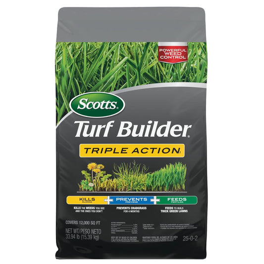 Scotts Turf Builder Triple Action1 - Combination Weed Control, Weed Preventer, and Fertilizer, 33.94 lbs., 12,000 sq. ft.