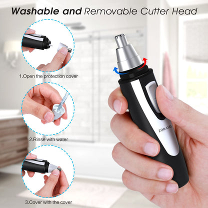 Ear and Nose Hair Trimmer Clipper - 2024 Professional Painless Eyebrow & Facial Hair Trimmer for Men Women, Battery-Operated Trimmer with IPX7 Waterproof, Dual Edge Blades for Easy Cleansing Black