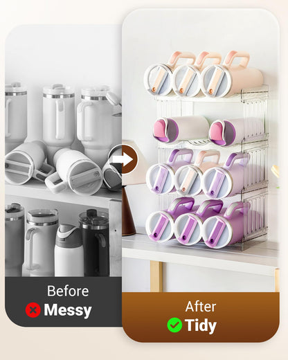 Gracenal Water Bottle Organizer for Stanley 40 oz Tumbler with Handle, Patented Pantry Kitchen Organizers and Storage for Stanley Cup Accessories, Stackable Water Bottle Holder Wine Rack Gifts, 4Pack