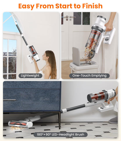 Cordless Vacuum Cleaner, 30Kpa Vacuum Cleaners for Home, Max 50 Mins Runtime, Anti-Tangled Stick Vacuum, Lightweight Vacuum for Carpet, Hard Floor